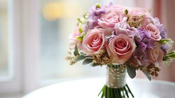 ai generado hermosa flor ramo de flores para Rápido amor en un enamorado día, aniversario, casual fecha, romántico cena, Boda ceremonia, mesa recepción o especial amor evento. foto