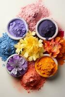 AI generated Colorful paint powders pigments, complementary colors background photo