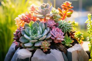 AI generated A selection of different types of succulents photo