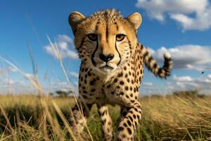 ai generado retrato de un bebé leopardo con grande ojos foto