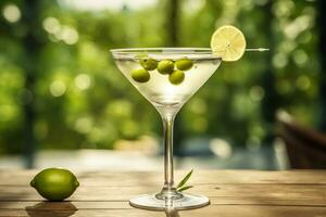 AI generated Close-up of drink in glass on table against white background photo