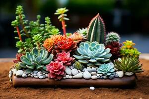 AI generated A selection of different types of succulents photo