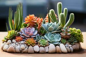 AI generated A selection of different types of succulents photo