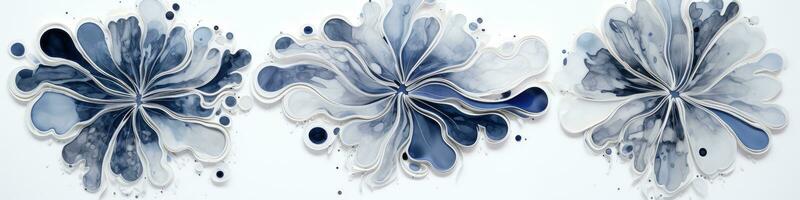 Blue liquid marbled winter snowflakes abstract background. Generative AI photo