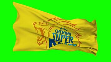 Chennai súper reyes, csk bandera ondulación sin costura lazo en viento, croma llave verde pantalla, luma mate selección video