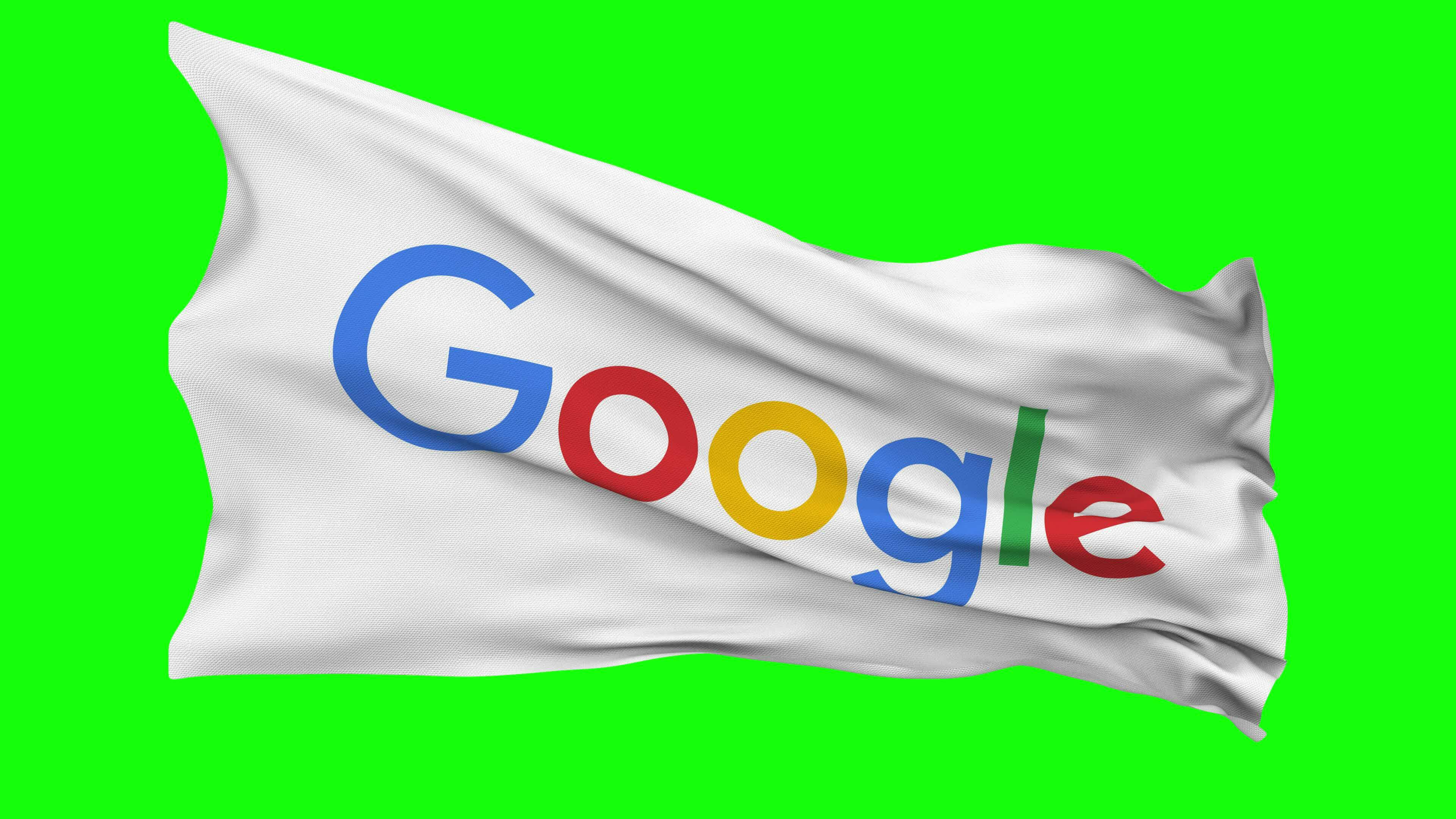 Google Flag Waving Seamless Loop in Wind, Chroma Key Green Screen, Luma