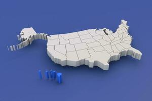 Hawaii state of USA map with white states a 3D united states of america map photo