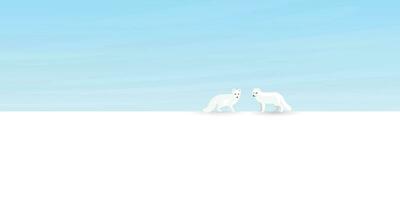 ártico zorro familia en tierra de nieve vector ilustración. nieve paisaje concepto tener blanco espacio.