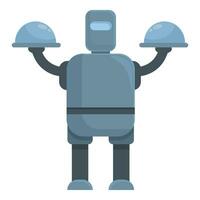 Big robot waiter icon cartoon vector. Plate server vector