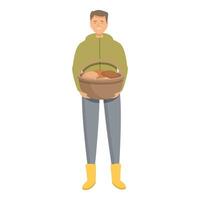 Mushroom picker with full basket icon cartoon vector. Season natural fungus vector