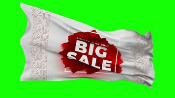 Big Sale Flag Waving Seamless Loop in Wind, Chroma Key Green Screen, Luma Matte Selection video