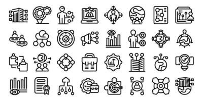 Outsourcing icons set outline vector. Global remote team vector