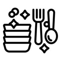 limpiar cuchillería icono contorno vector. brillante batería de cocina platos vector