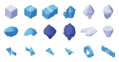 Ice blocks icons set isometric vector. Polar glacier cold vector