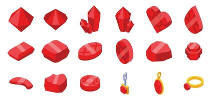 Ruby rock icons set isometric vector. Magic gem stone vector