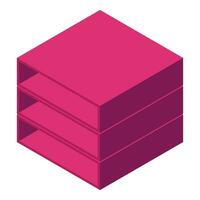 Pink color paper tray icon isometric vector. Cabinet case shelf vector