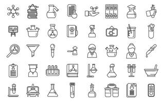 química profesor íconos conjunto contorno vector. mujer Ciencias vector