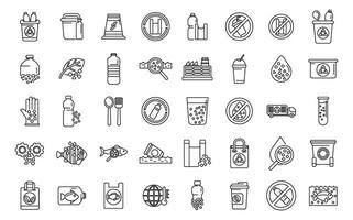 Microplastics pollution icons set outline vector. Fish environment plastic vector