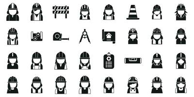 Female construction engineer icons set simple vector. Worker architect vector