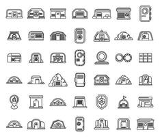 Bomb shelter icons set outline vector. Bunker safe attack vector