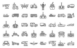 Radio control toys icons set outline vector. Rc toy model vector