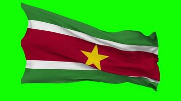 Suriname Flag Waving Seamless Loop in Wind, Chroma Key Green Screen, Luma Matte Selection video