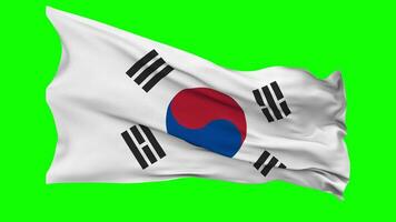 South Korea Flag Waving Seamless Loop in Wind, Chroma Key Green Screen, Luma Matte Selection video