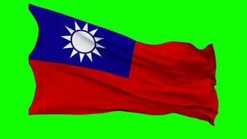Taiwan Flag Waving Seamless Loop in Wind, Chroma Key Green Screen, Luma Matte Selection video