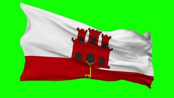 Gibraltar Flag Waving Seamless Loop in Wind, Chroma Key Green Screen, Luma Matte Selection video