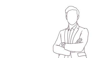 succesfull businessman with crossed arms, hand drawn style vector illustration