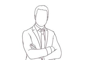 succesfull businessman with crossed arms, hand drawn style vector illustration