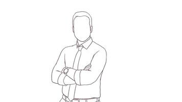 confident businessman with crossed arms, hand drawn style vector illustration