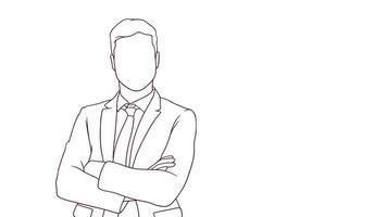 succesfull businessman with crossed arms, hand drawn style vector illustration