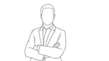 confident businessman with crossed arms, hand drawn style vector illustration