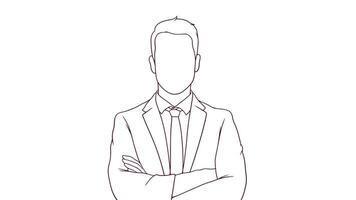 succesfull businessman with crossed arms, hand drawn style vector illustration