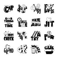 Trendy Pack of Lettering Words Glyph Stickers vector