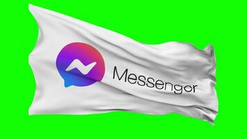 Messenger Flag Waving Seamless Loop in Wind, Chroma Key Green Screen, Luma Matte Selection video