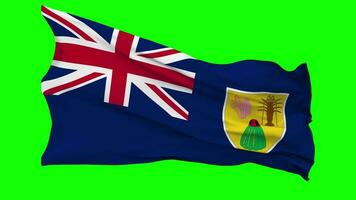 Turks and Caicos Islands, TCI Flag Waving Seamless Loop in Wind, Chroma Key Green Screen, Luma Matte Selection video