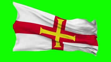 Guernsey bandeira acenando desatado ciclo dentro vento, croma chave verde tela, luma fosco seleção video