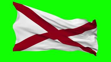 State of Alabama Flag Waving Seamless Loop in Wind, Chroma Key Green Screen, Luma Matte Selection video