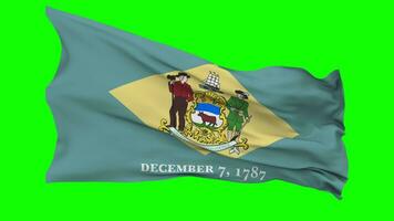 State of Delaware Flag Waving Seamless Loop in Wind, Chroma Key Green Screen, Luma Matte Selection video