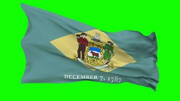 State of Delaware Flag Waving Seamless Loop in Wind, Chroma Key Green Screen, Luma Matte Selection video