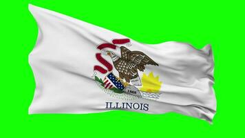 State of Illinois Flag Waving Seamless Loop in Wind, Chroma Key Green Screen, Luma Matte Selection video