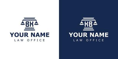 Letter BK and KB Legal Logo, suitable for any business related to lawyer, legal, or justice with BK or KB initials vector