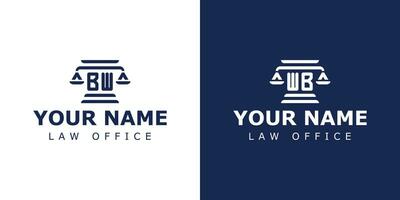 Letter BW and WB Legal Logo, suitable for any business related to lawyer, legal, or justice with BW or WB initials vector