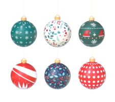 3D Rendering Colorful Christmas Ball Ornaments Set png