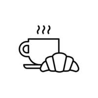 Coffee and croissant icon. Simple outline style. Bread, pastry, crescent, food and drink concept. Thin line symbol. Vector illustration isolated.