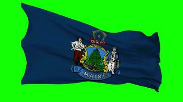 State of Maine Flag Waving Seamless Loop in Wind, Chroma Key Green Screen, Luma Matte Selection video