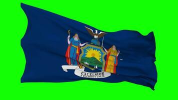 Estado do Novo Iorque bandeira acenando desatado ciclo dentro vento, croma chave verde tela, luma fosco seleção video