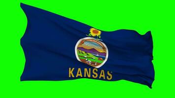 State of Kansas Flag Waving Seamless Loop in Wind, Chroma Key Green Screen, Luma Matte Selection video